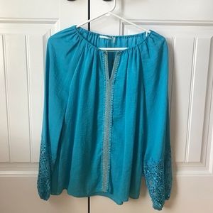 Tahari Turquoise Blouse With Sleeve Detail Size XS